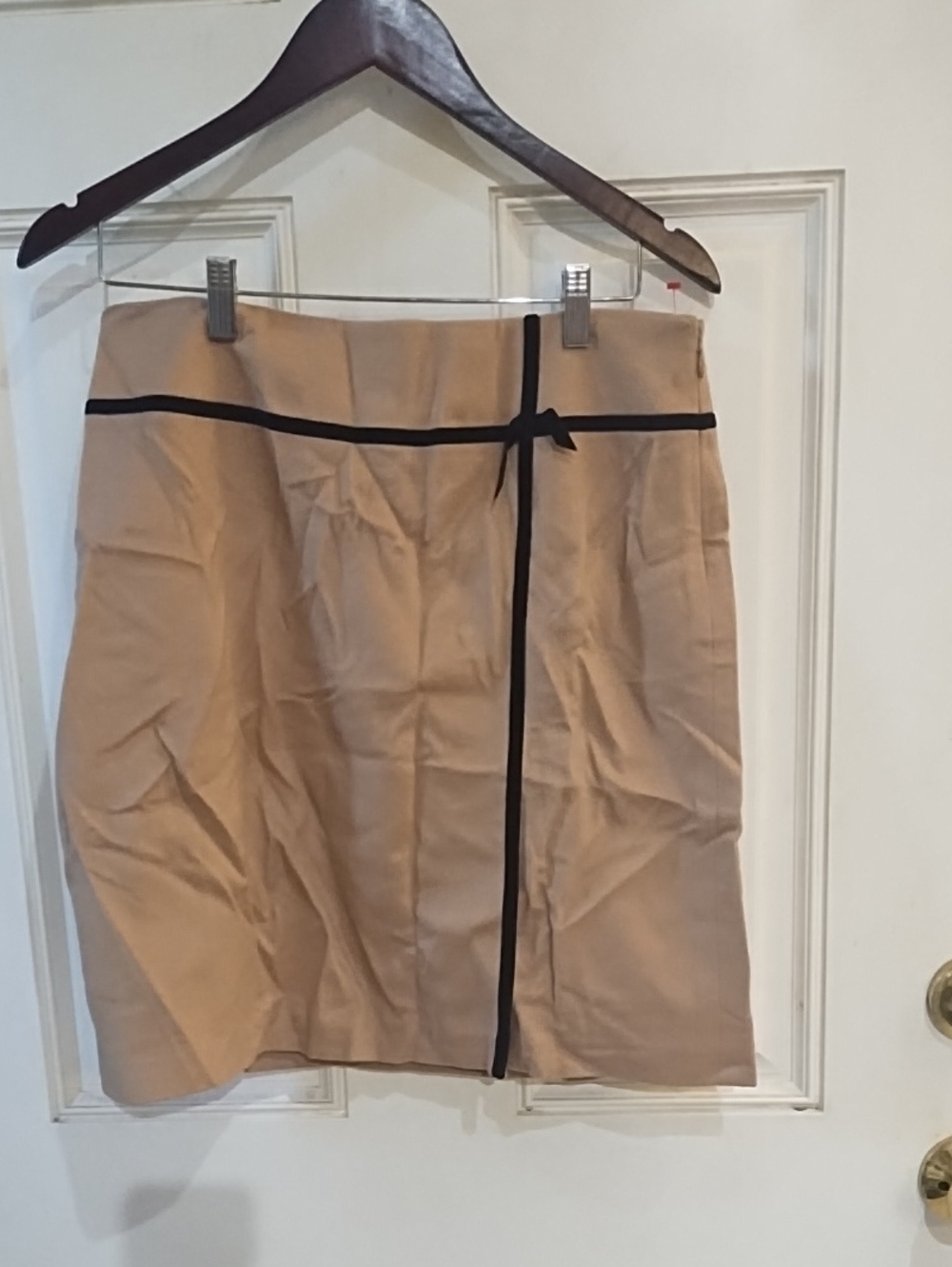 LOFT Tan Pencil Skirt with Black Trim Accent